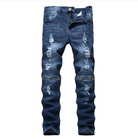 MallSkape. Men's Slim Fit Zipper Design Ripped Jeans